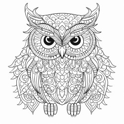 an owl with a pattern inside of it colouring book photo thick lines detailed