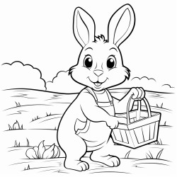 a cute rabbit carrying a carrot on a farm