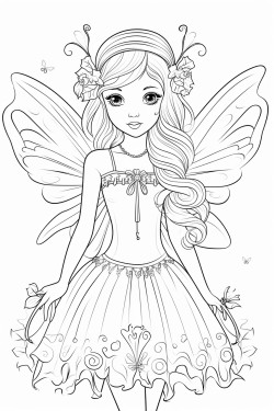 create black and white image of christmas fairy for coloring book in the size proportions 34