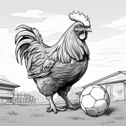 a chicken playing soccer