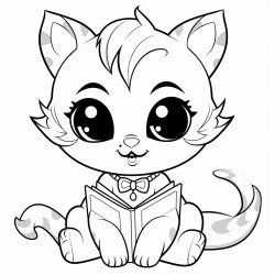 nonoline kitty cat reading a book bold lines
