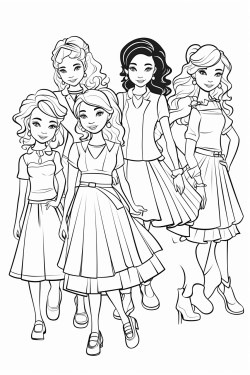 a group of girls all dressed up