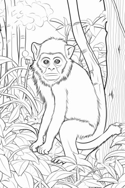 a monkey in a wild forest background