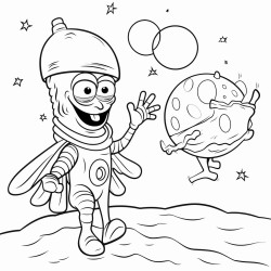 an alien in a flying sauce looking at a chicken jumping over the moon