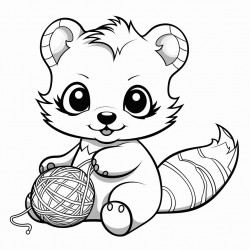 cartoon red panda playing with a ball of yarn