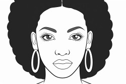 a simple black  white line art color by number oloring page illustration of an black girl smoling