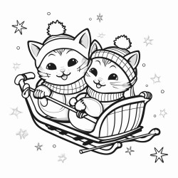 no shading no complex images and making it very easy to color in between the lines Two cats riding a sleigh together