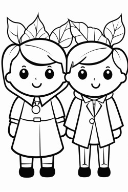 simple cartoon man and woman with leaf clothing