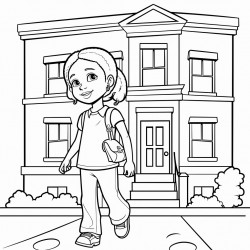 a african american little girl with a long jean skirt standing on a building