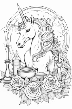 a glass unicorn with a typewriter candlelabra rose