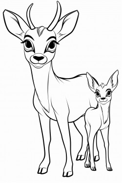 outline of a happy antelope and its cute baby fawn
