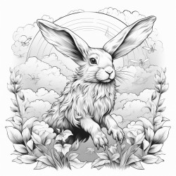 rabbit with wings flying in the pink sky