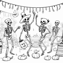 skeletons dancing at a halloween party