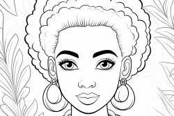 a simple black  white line art color by number oloring page illustration of an black girl smoling