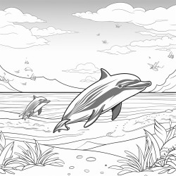 tropical beach and playful dolphins