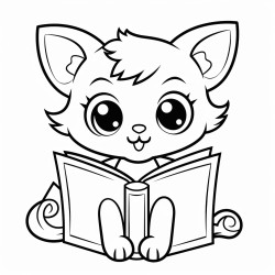 nonoline kitty cat reading a book bold lines
