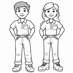staff members smiling full body wearing polo shirts and work boots
