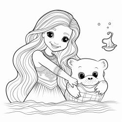 mermaid playng with a bear and a seal