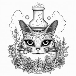 evil eye cauldron cat moon phase herbs potion bottles protection symbols triple moon