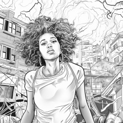 prompt african american woman in the city surrounded by chaos