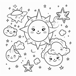 a cute celestial harmony  coloring bookvector white background black and white black drawing