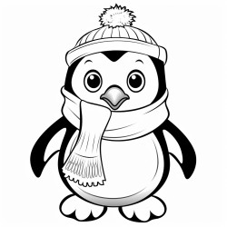 a cute pinguin dressed for christmas making a snow man