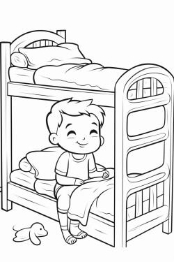 a mixed race little boy sleeping in the top bunk bed