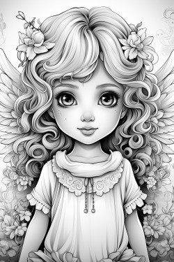 cartoon style child angel flowy dress and hair