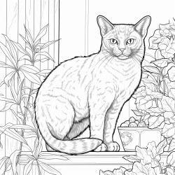 burmese cat sits on a high shelf and paws people below