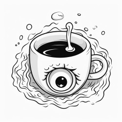 19eye need coffee with a creepy eyeball and coffee mug