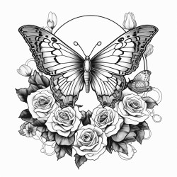 roses correlated with death moth in front of the moon
