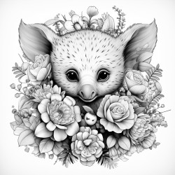 baby elephant baby owl in sunflower and roses