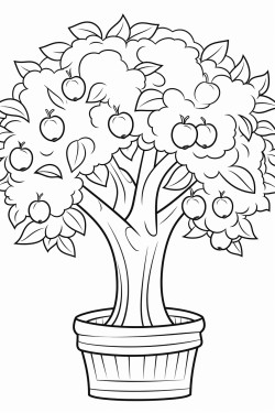 apple tree with a basket in front of it