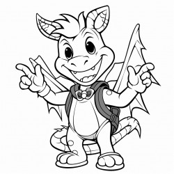 dragon with a backpack giving a peace sign