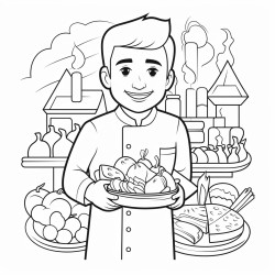 bw coloring book page line art solid white background featuring a doctor chef fire fighter waiter shop assistant teacher