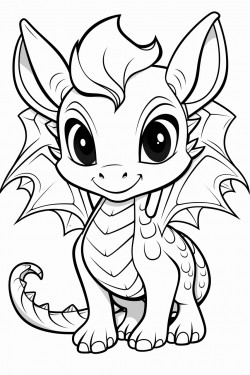 epic coloring book page depicting an adorable kawaii style dragon