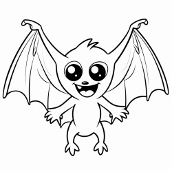 a simple bat flying with its wings spread wide smiling