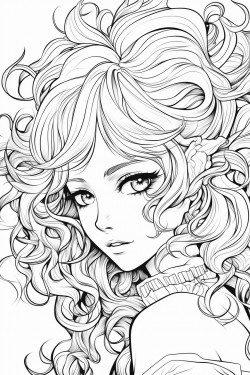 an anime girl with lots of hair detail