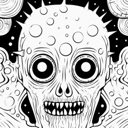 horror movie monster dottodot style bold black lines