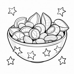 illustrate a bowl filled with mixed nuts by the theme of kawaii