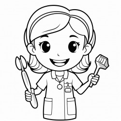 a cute nurse holding dental extraction tools bold and easy white background