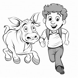 cow chasing scared boy