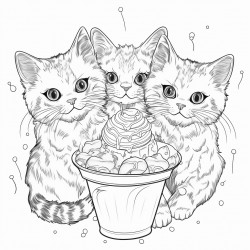 three cats eating ice cream