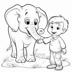 elephant playing with little boy