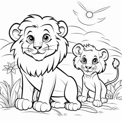 lion playing with its two baby m
