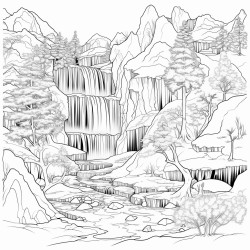 a phnix in a beautiful snow landscape with a waterfall