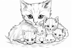 an orange mother cat surrounded by her five playful kittens