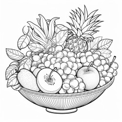 a bowl of all kinds of different fruits bananas strawberries pears grapes kiwi apples oranges etc make this into a color by number coloring sheet that takes up the whole page