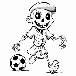skeleton playing soccer at night black and white