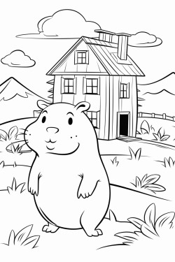 a  cute capybara near a farm house